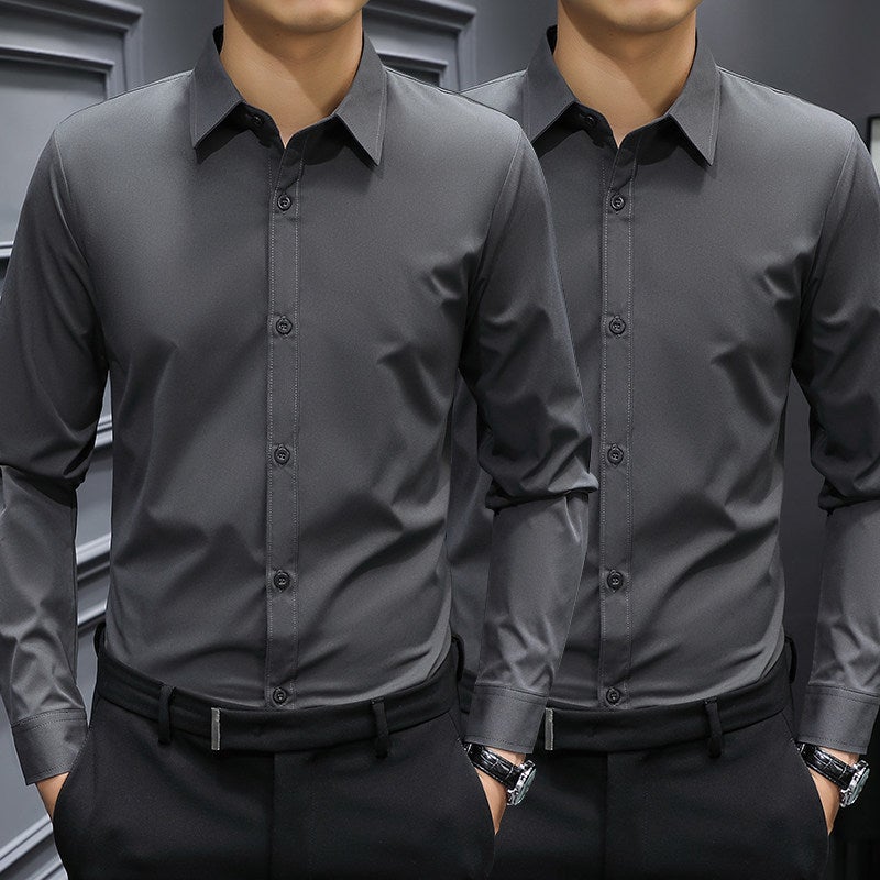 Spring and autumn men's long-sleeved shirt shirt gray business casual anti-wrinkle inner wear workwear work clothes men's clothing - Image 3