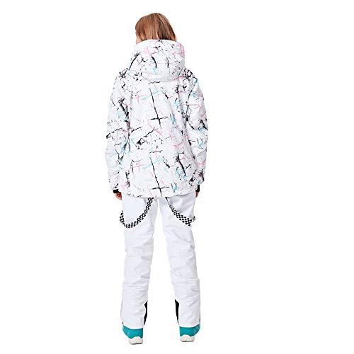 GS SNOWING Women's Ski Jackets and Pants Set Windproof Waterproof Insulated Snowsuit Winter Warm Snowboarding Snow Coat (White, S) - Image 3