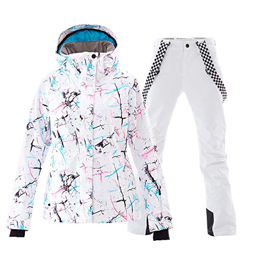 GS SNOWING Women's Ski Jackets and Pants Set Windproof Waterproof Insulated Snowsuit Winter Warm Snowboarding Snow Coat (White, S) - Image 1