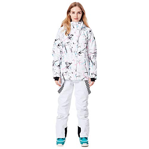 GS SNOWING Women's Ski Jackets and Pants Set Windproof Waterproof Insulated Snowsuit Winter Warm Snowboarding Snow Coat (White, S) - Image 2