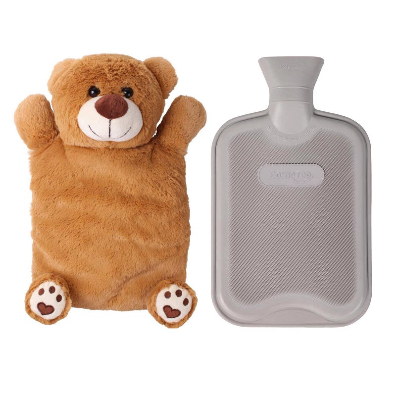 HomeTop Premium Classic Rubber Hot or Cold Water Bottle with Cute Stuffed Animal Cover (2 Liter, Purple) - Image 1
