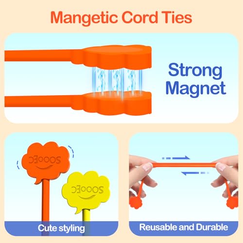 SOOOEC Snap On Magnetic Cable Ties, 32 Pack 7.2" Magnetic Cord Organizer Cute Cloud Design, Silicone Twist Ties with Strong Magnet for Bundling and Cable Management, Fridge Magnets, Assorted Colors. - Image 3