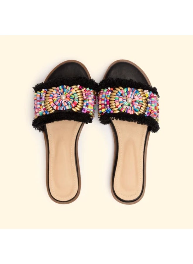BOU Fiesta Beaded Slides - Black - Image 1