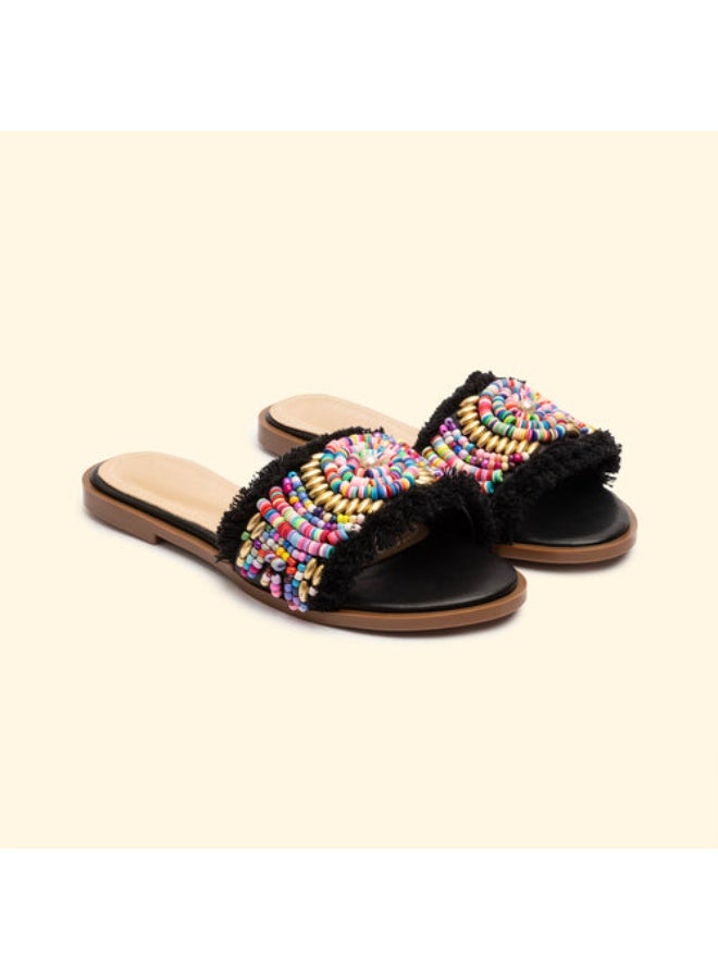 BOU Fiesta Beaded Slides - Black - Image 2