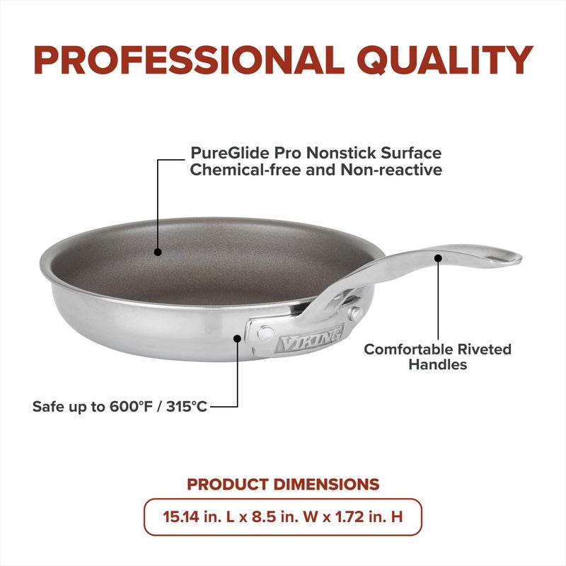 Viking PureGlide Pro 3-Ply Nonstick Frying Pan, Made without PFAS, 8-Inch Induction Cookware, Metal Utensil Safe Titanium Nonstick Surface, Oven Safe to 600F - Image 5