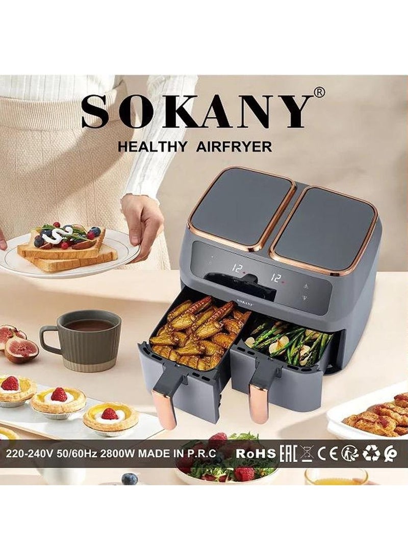 sokany مقلاة هوائية سعة 8 لتر من سوكاني خالية من الزيت مع هيكل من الفولاذ المقاوم للصدأ للشواء والخبز مع شاشة لمس LED كبيرة  - Image 3