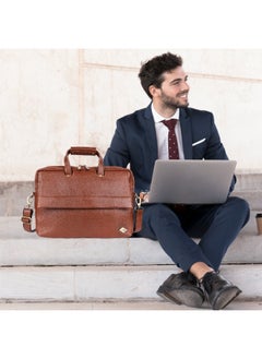 ليفراي حقيبة كمبيوتر محمول من الجلد الطبيعي للرجال والنساء من LAVERI® - تناسب حتى 15.6 بوصة حقيبة مكتب من جلد البقر حقيبة كروس بودي للأعمال حقيبة تنفيذية لجهاز iPad Macbook حزام كتف قابل للتعديل جودة ممتازة  - Image 4