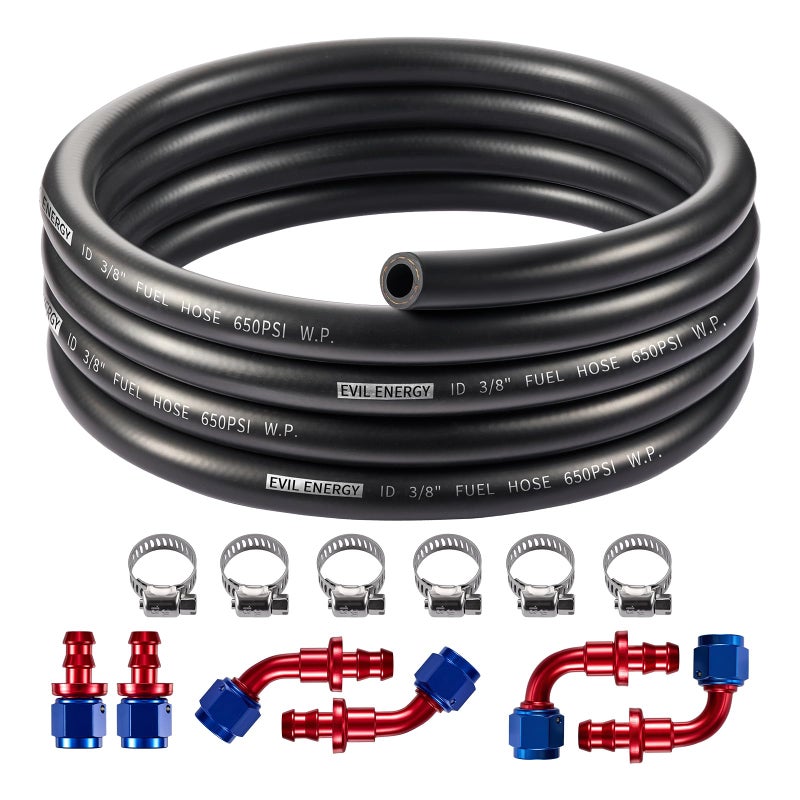 EVIL ENERGY 6AN 38 Fuel Line Kit CPE Rubber 38 Fuel Hose with Push On Fittings and Hose Clamps 12PCS 10FT BlueRed - Image 2