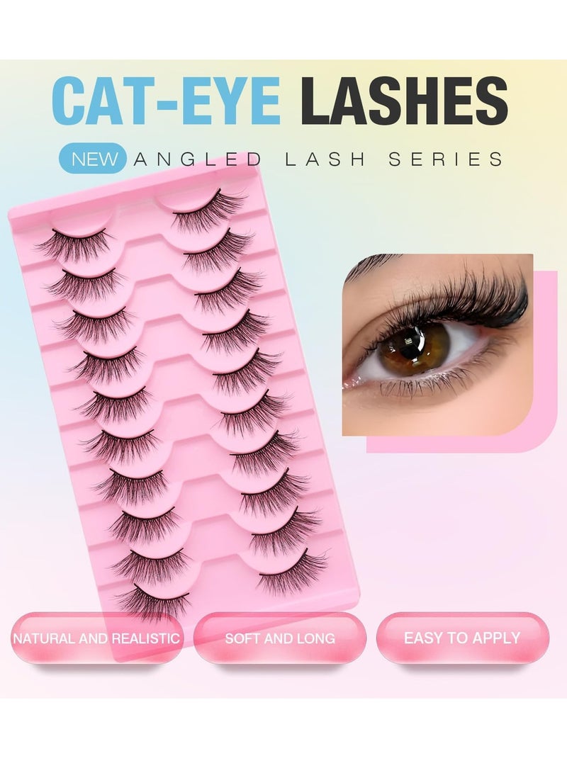 معجب رموش نصف رموش صناعية ثلاثية الابعاد بمظهر طبيعي 15 ملم، مجموعة رموش صناعية ثلاثية الابعاد مصنوعة يدويا بشريط شفاف من المنك، رموش عين القطة الناعمة تبدو وكأنها وصلات مجعدة، 10 ازواج - Image 4