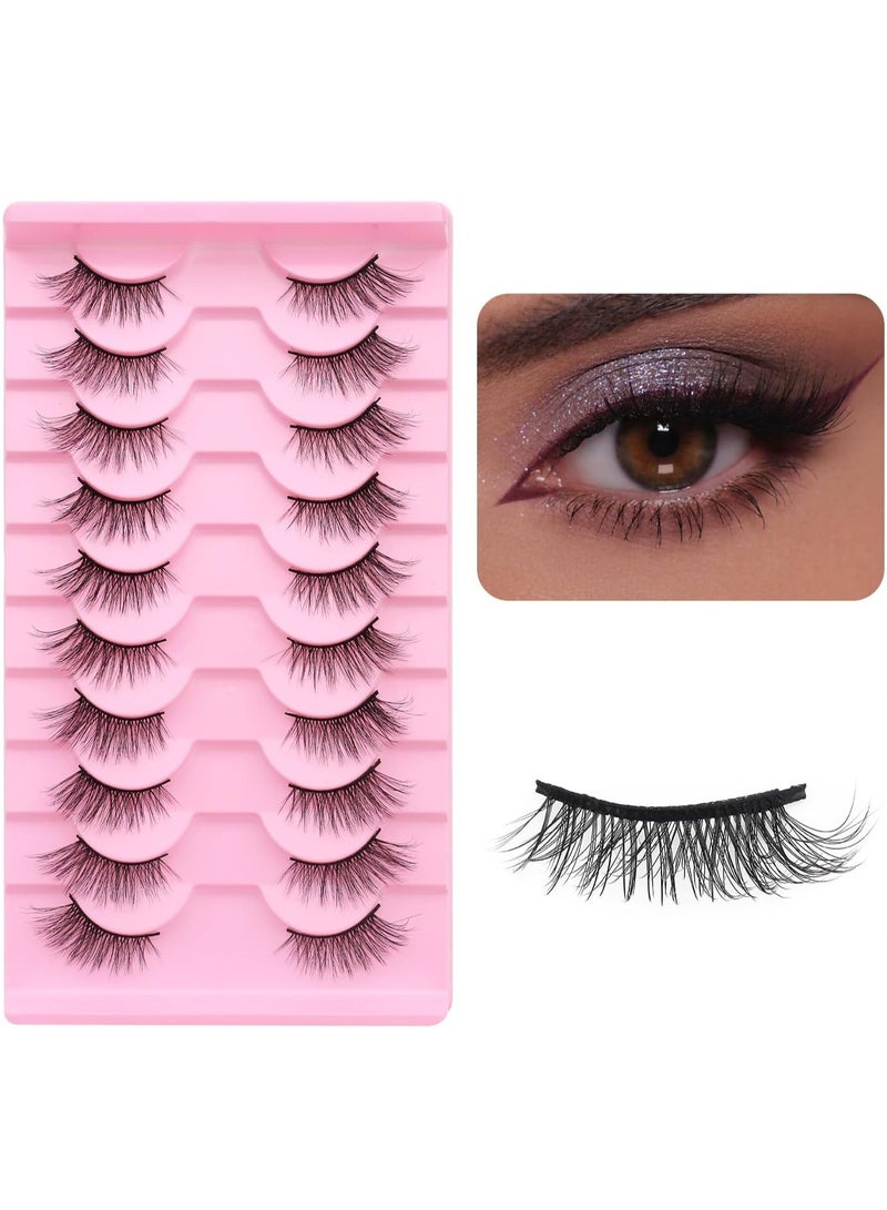 معجب رموش نصف رموش صناعية ثلاثية الابعاد بمظهر طبيعي 15 ملم، مجموعة رموش صناعية ثلاثية الابعاد مصنوعة يدويا بشريط شفاف من المنك، رموش عين القطة الناعمة تبدو وكأنها وصلات مجعدة، 10 ازواج - Image 5