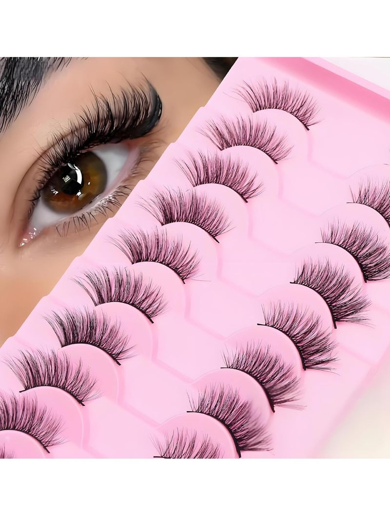 معجب رموش نصف رموش صناعية ثلاثية الابعاد بمظهر طبيعي 15 ملم، مجموعة رموش صناعية ثلاثية الابعاد مصنوعة يدويا بشريط شفاف من المنك، رموش عين القطة الناعمة تبدو وكأنها وصلات مجعدة، 10 ازواج - Image 1