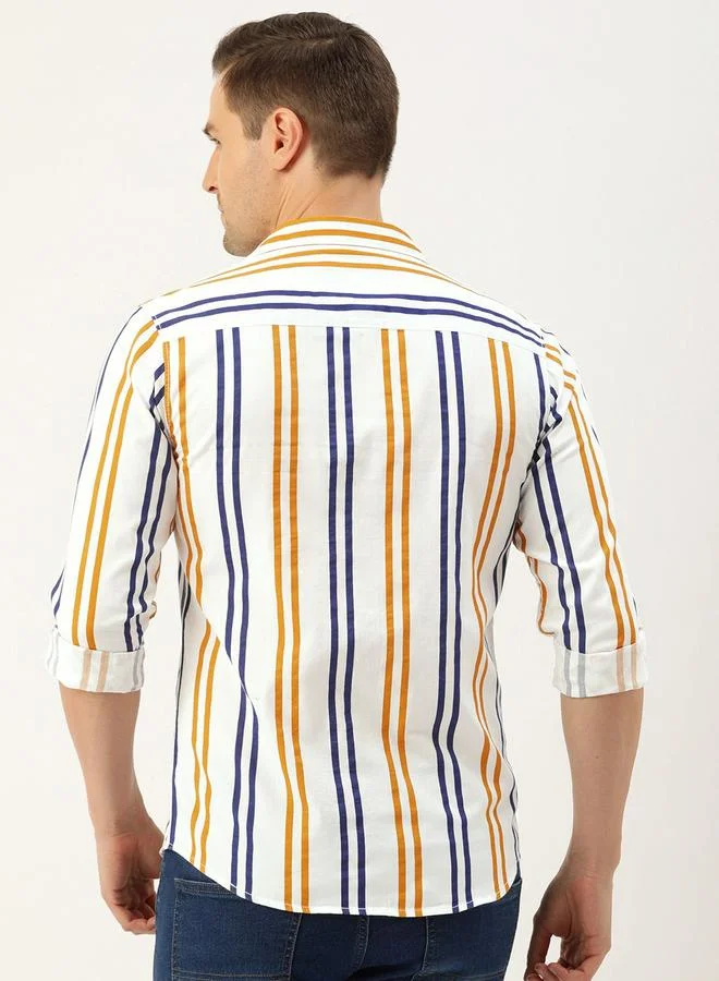 The Indian Garage Co  Men White Striped Slim Fit Casual Shirt for Men | Best Price UAE
