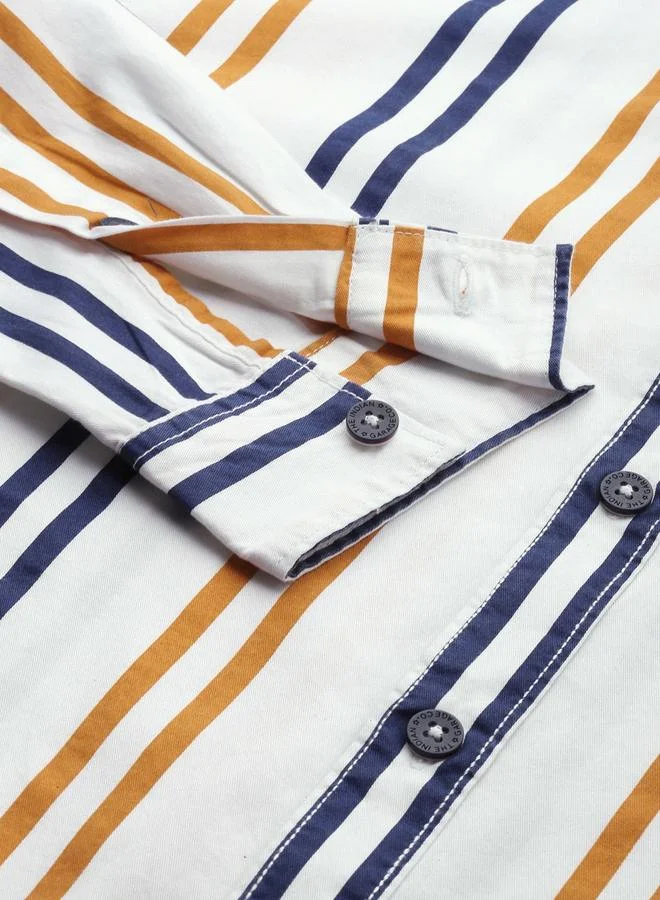 The Indian Garage Co  Men White Striped Slim Fit Casual Shirt for Men | Best Price UAE