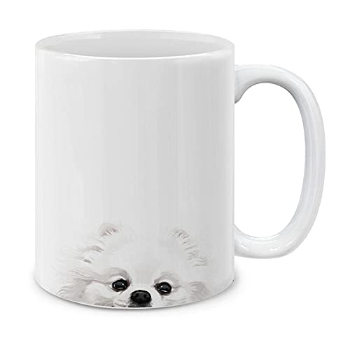 MUGBREW White Teacup Pomeranian Ceramic Coffee Mug Tea Cup 11 OZ