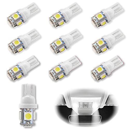 RBOKO 10 قطع لمبة LED 194 6000K ويدج T10 لمبة LED 5SMD 5050 شرائح، 168 T10 2825 5SMD لمبات بديلة DC 12V لسيارة ضوء القبة، خريطة، باب، ضوء ترحيبي، لوحة ترخيص (أبيض) - Image 1