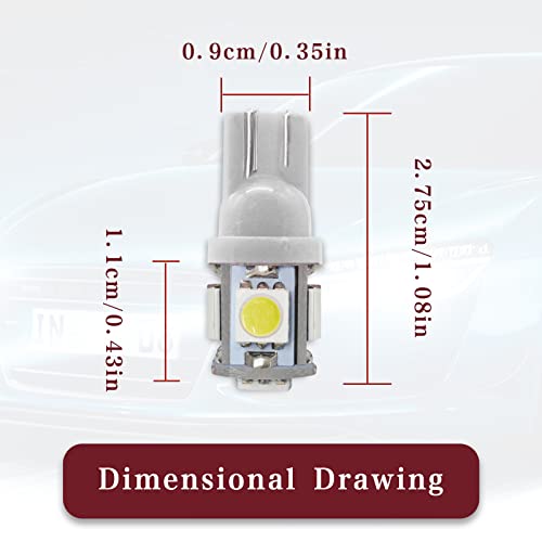 RBOKO 10 قطع لمبة LED 194 6000K ويدج T10 لمبة LED 5SMD 5050 شرائح، 168 T10 2825 5SMD لمبات بديلة DC 12V لسيارة ضوء القبة، خريطة، باب، ضوء ترحيبي، لوحة ترخيص (أبيض) - Image 2