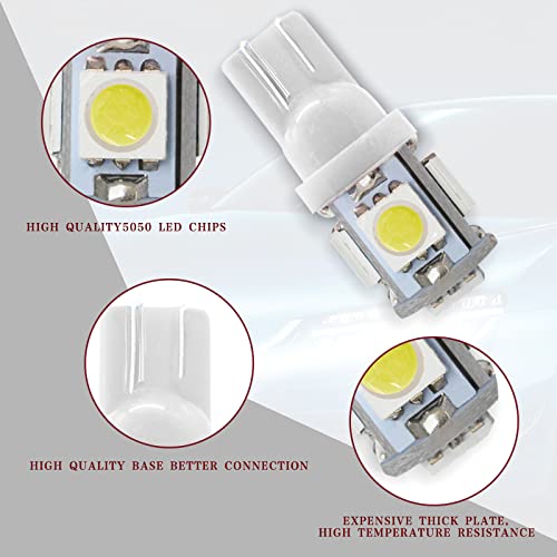 RBOKO 10 قطع لمبة LED 194 6000K ويدج T10 لمبة LED 5SMD 5050 شرائح، 168 T10 2825 5SMD لمبات بديلة DC 12V لسيارة ضوء القبة، خريطة، باب، ضوء ترحيبي، لوحة ترخيص (أبيض) - Image 3