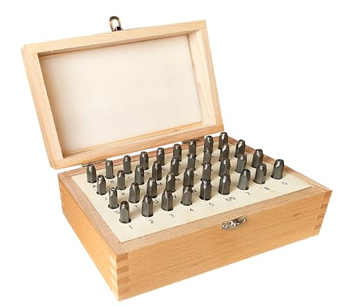 HimaPro Letter and Number Stamp Set 36pcs 40Cr Alloy Steel Metal Stamp Number & Letter Punch Set in a Wooden case (4mm 5/32 Inch) - Image 1
