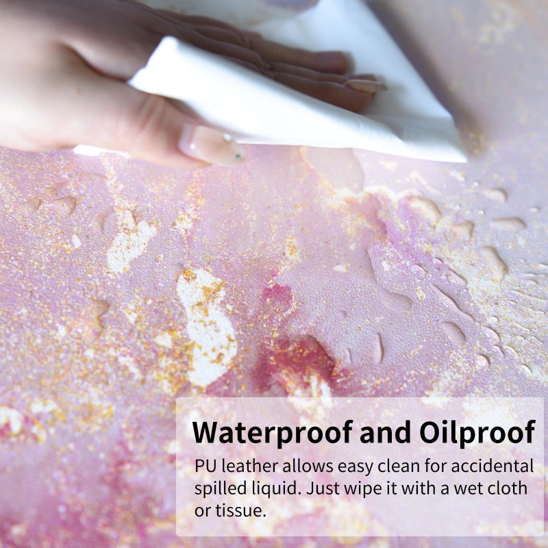 QIYI Large Mouse Pad, Cute Pink Desk Mat for Desktop, Women Girls PU Leather Waterproof Gaming, Rose Gold Marble Computer PC Laptop Protector Writing Pads for School Office Home 31.5" x 15.7" - Image 4