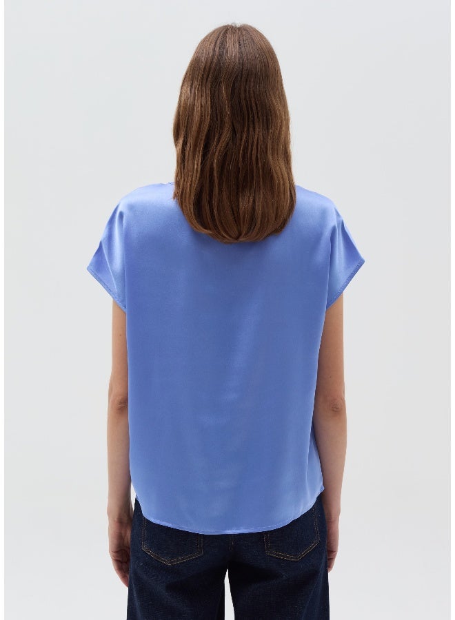 او في اس بلوزة ساتان بياقة على شكل - Image 3