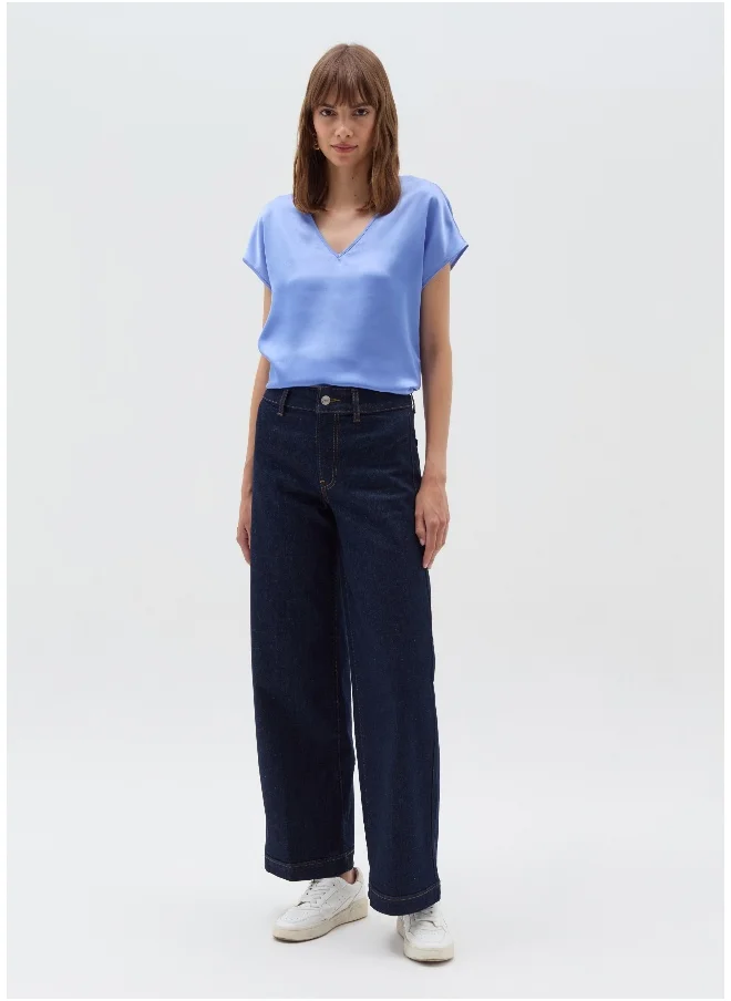 او في اس Satin blouse with V neck