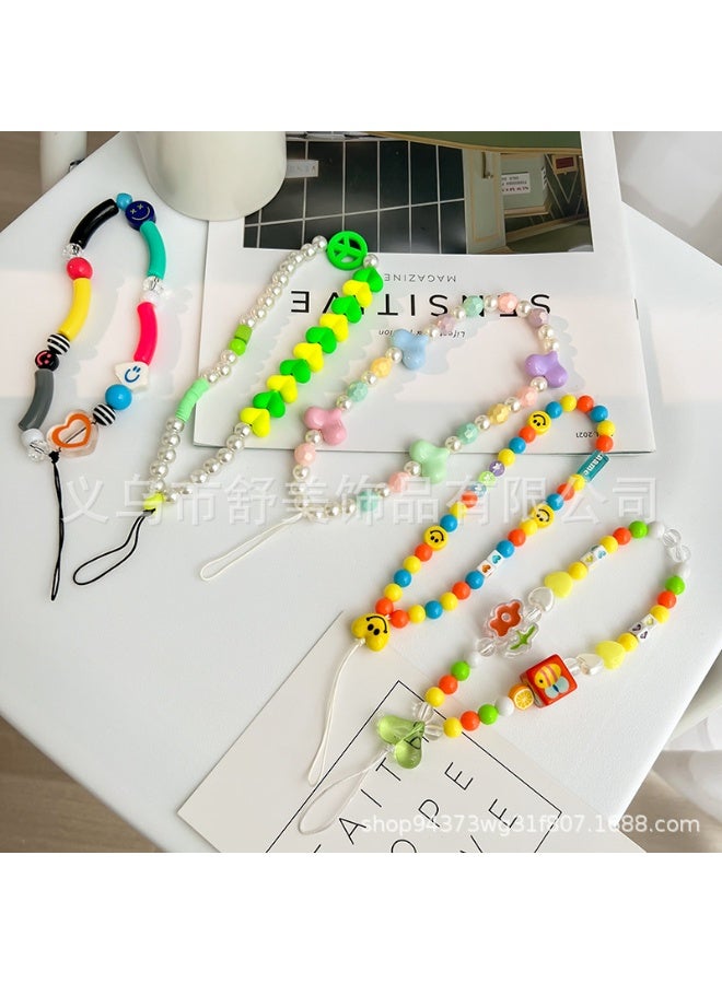 NIBEMINENT Beaded Phone Lanyard, Anti Lost Removable Wrist Strap, Candy Color Bracelet Pendant, Phone Keychain Lanyard - Image 2