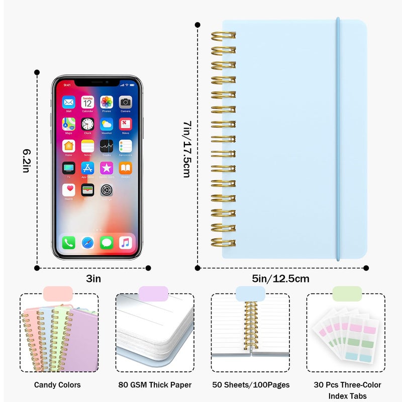 DMSVK 4 Pack 5x7 Small Spiral Notebook, Hardcover Spiral Journal Notebook with Removable Dividers Tabs, Note Books for Note Taking, Work, School, Cute Notebooks with Strap 50 Sheet - Image 2