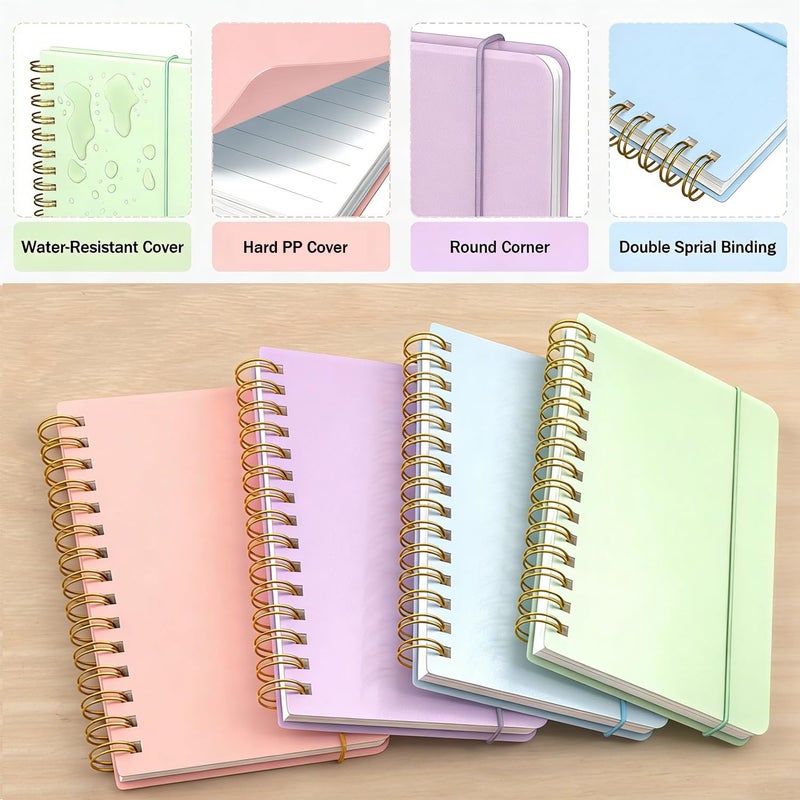 DMSVK 4 Pack 5x7 Small Spiral Notebook, Hardcover Spiral Journal Notebook with Removable Dividers Tabs, Note Books for Note Taking, Work, School, Cute Notebooks with Strap 50 Sheet - Image 3