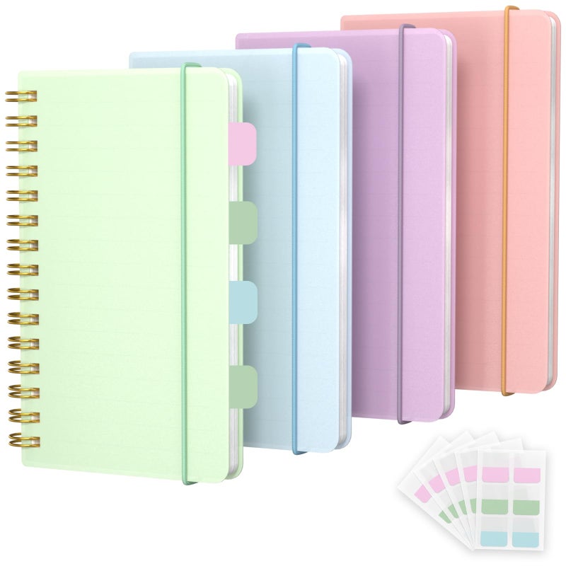 DMSVK 4 Pack 5x7 Small Spiral Notebook, Hardcover Spiral Journal Notebook with Removable Dividers Tabs, Note Books for Note Taking, Work, School, Cute Notebooks with Strap 50 Sheet - Image 1