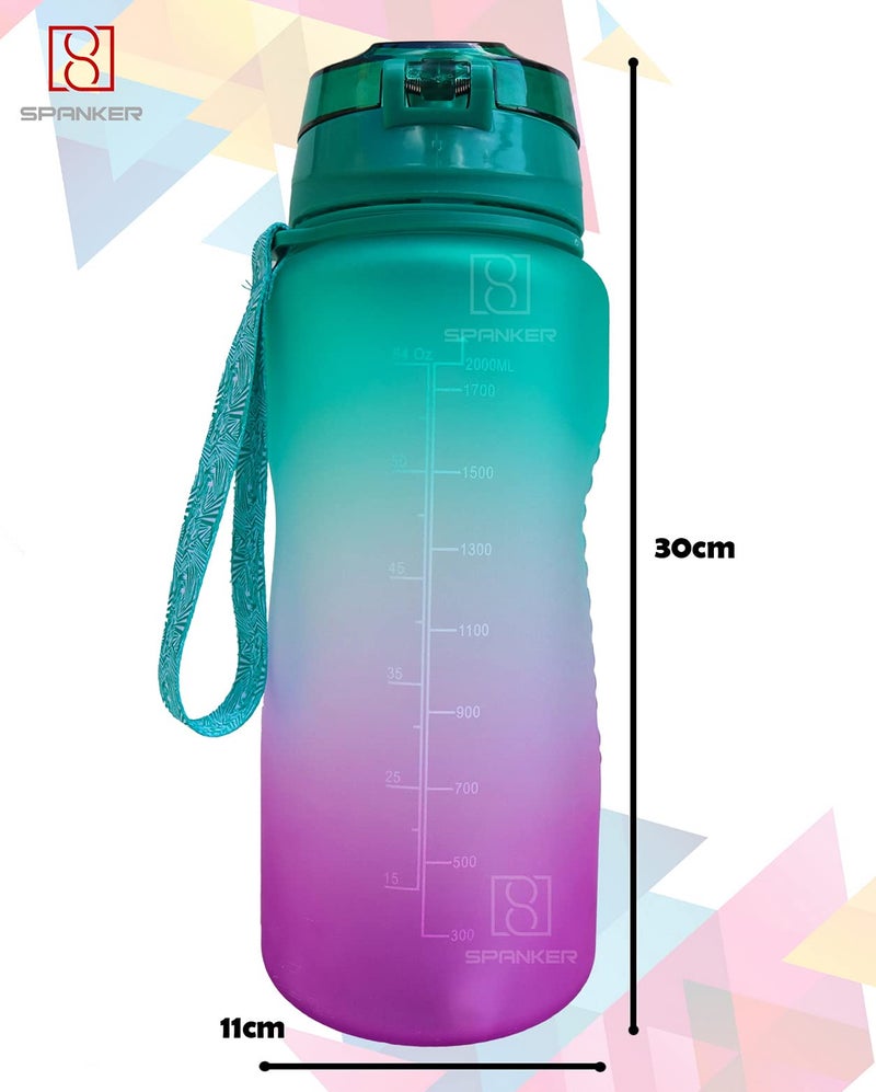 Spanker Plastic Motivational Water Bottle Half Gallon With Time Marker Large Capacity 2000Ml, Leakproof Bpa Free Fitness Sports Water Bottle,(Green-Pink) Sstp - Image 5