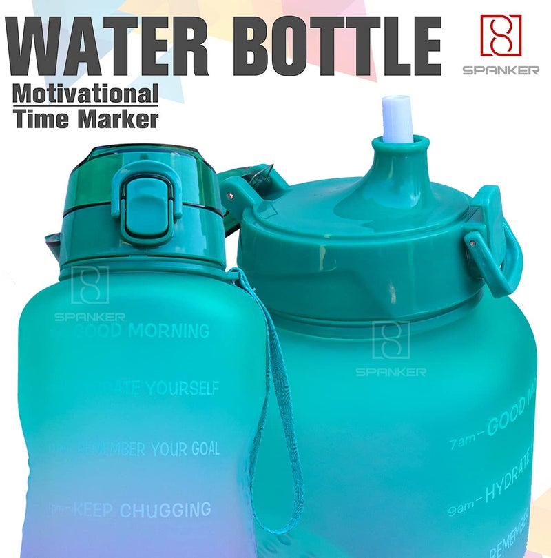 Spanker Plastic Motivational Water Bottle Half Gallon With Time Marker Large Capacity 2000Ml, Leakproof Bpa Free Fitness Sports Water Bottle,(Green-Pink) Sstp - Image 2
