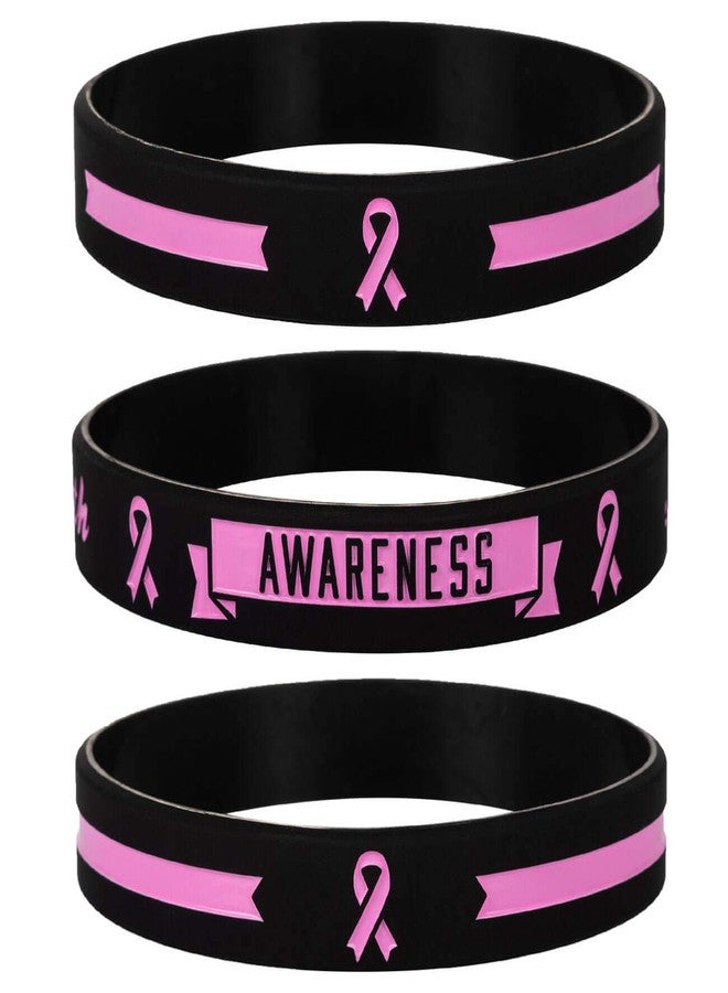 Sainstone Pink Awareness Ribbon Silicone Bracelets with Saying, Mental Health Awareness Bracelets, Cancer & Cause Awareness Wristbands Gift for Men Women, Patients Survivors Family Friends (3-pack) - Image 2