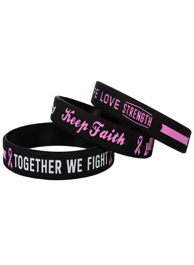 Sainstone Pink Awareness Ribbon Silicone Bracelets with Saying, Mental Health Awareness Bracelets, Cancer & Cause Awareness Wristbands Gift for Men Women, Patients Survivors Family Friends (3-pack) - Image 4