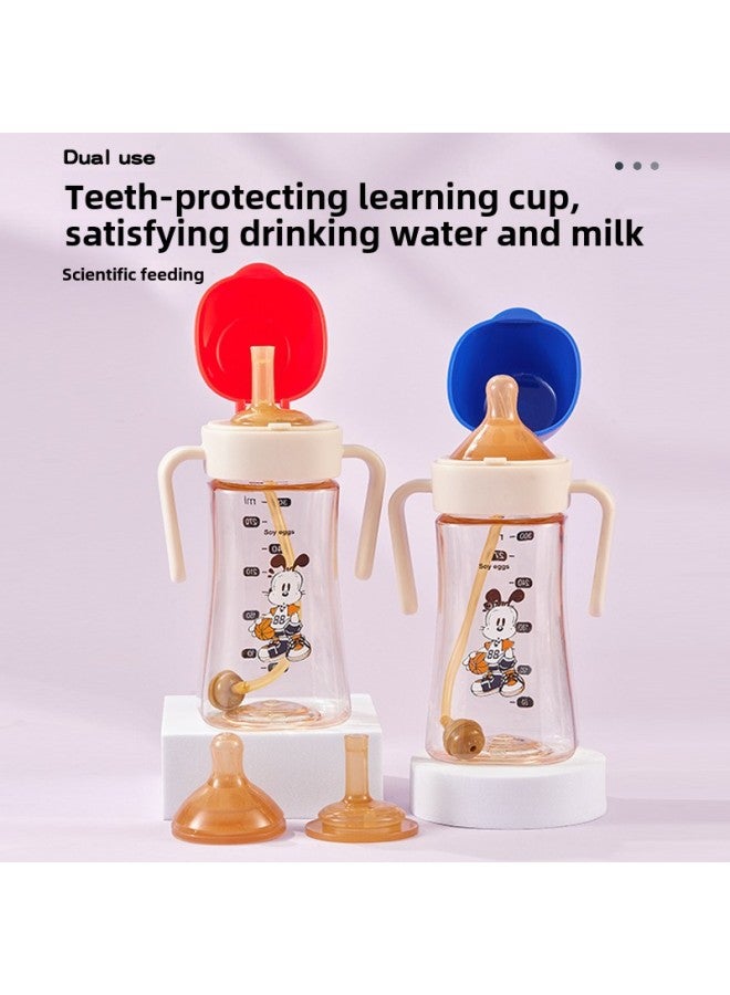 A Bottle Of Dual-purpose Ppsu Bottle Children's Drinking Cup Anti-choking Anti-flatulence Wide-caliber Baby Bottle Simulation Nipple-Color:240ML-Capacity:Blue - Image 2