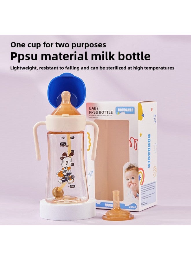 A Bottle Of Dual-purpose Ppsu Bottle Children's Drinking Cup Anti-choking Anti-flatulence Wide-caliber Baby Bottle Simulation Nipple-Color:240ML-Capacity:Blue - Image 3