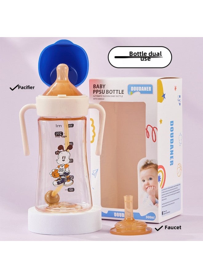 A Bottle Of Dual-purpose Ppsu Bottle Children's Drinking Cup Anti-choking Anti-flatulence Wide-caliber Baby Bottle Simulation Nipple-Color:240ML-Capacity:Blue - Image 1
