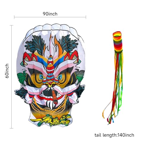 Catch&Hunt Large Kites for Adults,3D Beijing Opera Lion Frameless Soft Umbrella Giant Flying Kites,Easy to Fly with 330Ft Kite String in Beach and Amusement Parks-Ages 12+ (60" W x 90" H) - Image 2