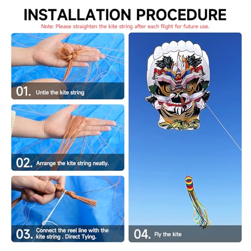 Catch&Hunt Large Kites for Adults,3D Beijing Opera Lion Frameless Soft Umbrella Giant Flying Kites,Easy to Fly with 330Ft Kite String in Beach and Amusement Parks-Ages 12+ (60" W x 90" H) - Image 4