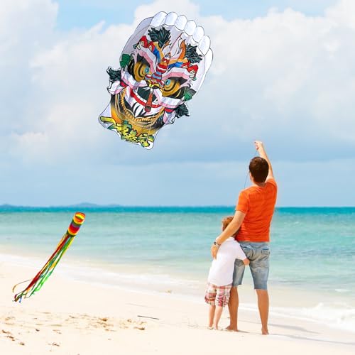 Catch&Hunt Large Kites for Adults,3D Beijing Opera Lion Frameless Soft Umbrella Giant Flying Kites,Easy to Fly with 330Ft Kite String in Beach and Amusement Parks-Ages 12+ (60" W x 90" H) - Image 5
