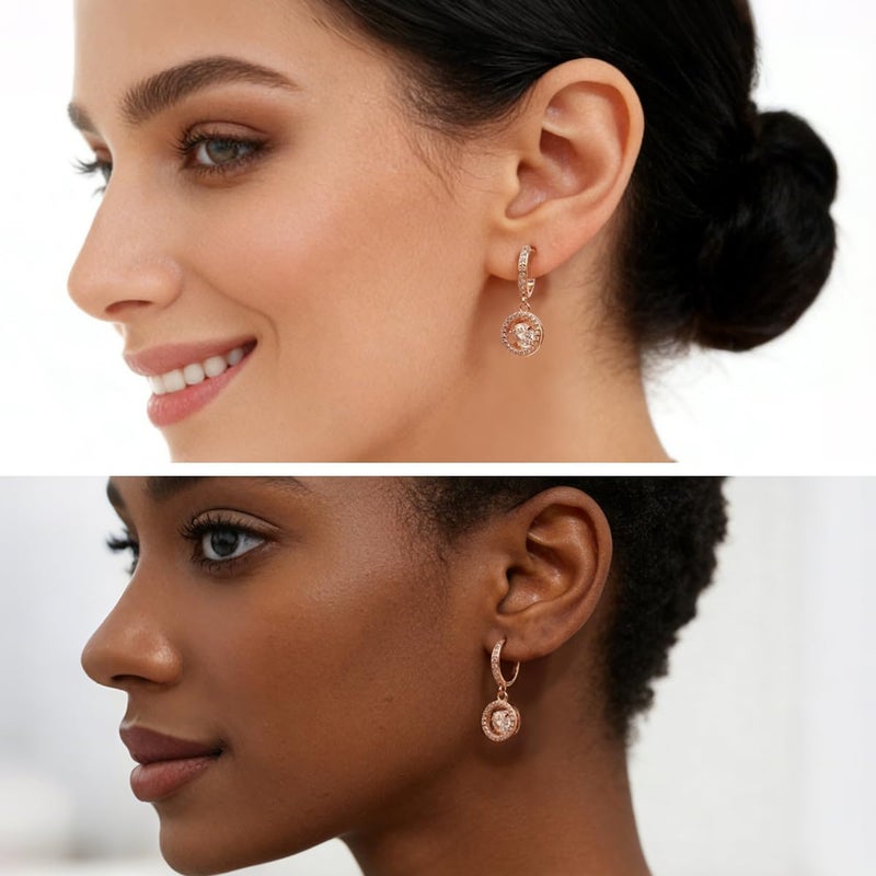 Women's Moissanite Pendant Earrings, 0.8CT Lab-Created Diamonds, 18K Rose Gold Plated - Image 4