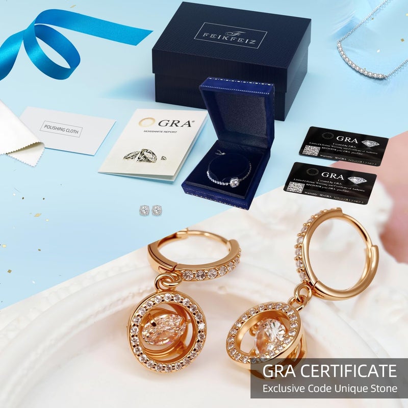 Women's Moissanite Pendant Earrings, 0.8CT Lab-Created Diamonds, 18K Rose Gold Plated - Image 5