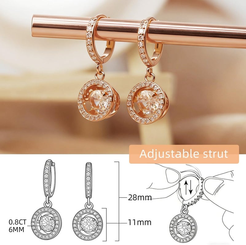 Women's Moissanite Pendant Earrings, 0.8CT Lab-Created Diamonds, 18K Rose Gold Plated - Image 3