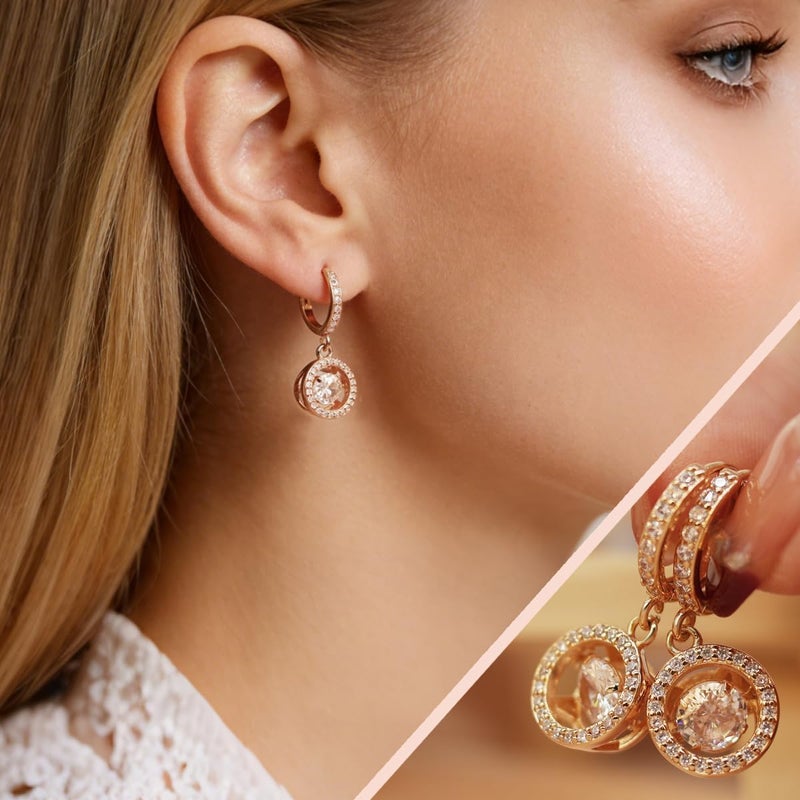Women's Moissanite Pendant Earrings, 0.8CT Lab-Created Diamonds, 18K Rose Gold Plated - Image 2