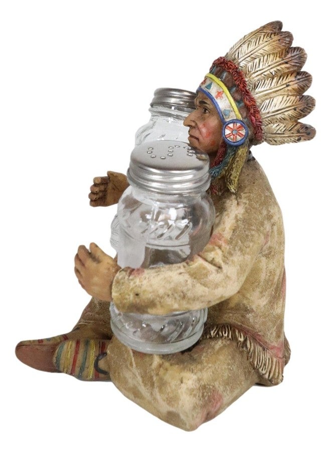 Ebros Gift Southwest Native American Indian Warrior Chieftain With Headdress Roach Decorative Salt And Pepper Shakers Holder Figurine Set Cultural Heritage Kitchen Accent - Image 5