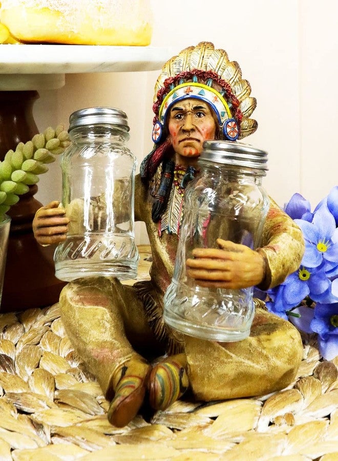 Ebros Gift Southwest Native American Indian Warrior Chieftain With Headdress Roach Decorative Salt And Pepper Shakers Holder Figurine Set Cultural Heritage Kitchen Accent - Image 2