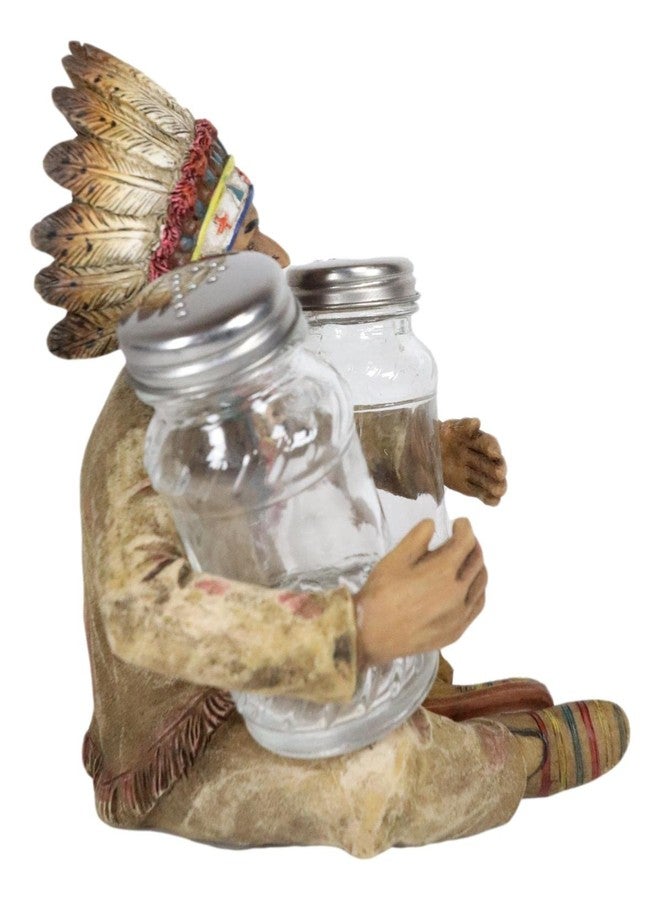 Ebros Gift Southwest Native American Indian Warrior Chieftain With Headdress Roach Decorative Salt And Pepper Shakers Holder Figurine Set Cultural Heritage Kitchen Accent - Image 4