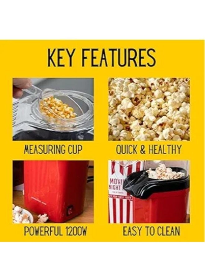 Mini Fast Hot Air Popcorn Popper Machine No Oil Popcorn Makerideal For Watching Movies And Holding Parties In Home Healthy Hot Air Popcorn Popper Red - Image 1