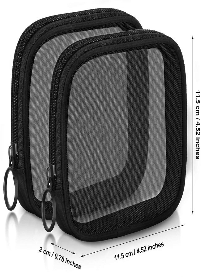 Fennec Mart 4pcs Mesh Makeup Pouch Small Cosmetic Bags for Women, 4.7" Square Nylon Mini Zipper Organizer for Lipstick, Coins, Toiletries, Accessories - Compact Travel Pouches for Purse & Bag (Black) - Image 2