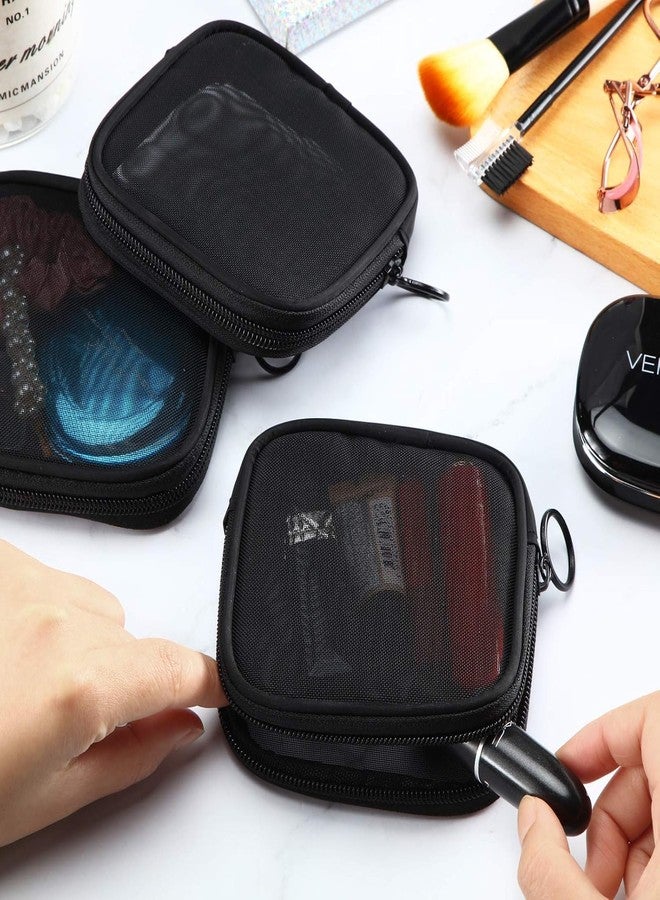 Fennec Mart 4pcs Mesh Makeup Pouch Small Cosmetic Bags for Women, 4.7" Square Nylon Mini Zipper Organizer for Lipstick, Coins, Toiletries, Accessories - Compact Travel Pouches for Purse & Bag (Black) - Image 5