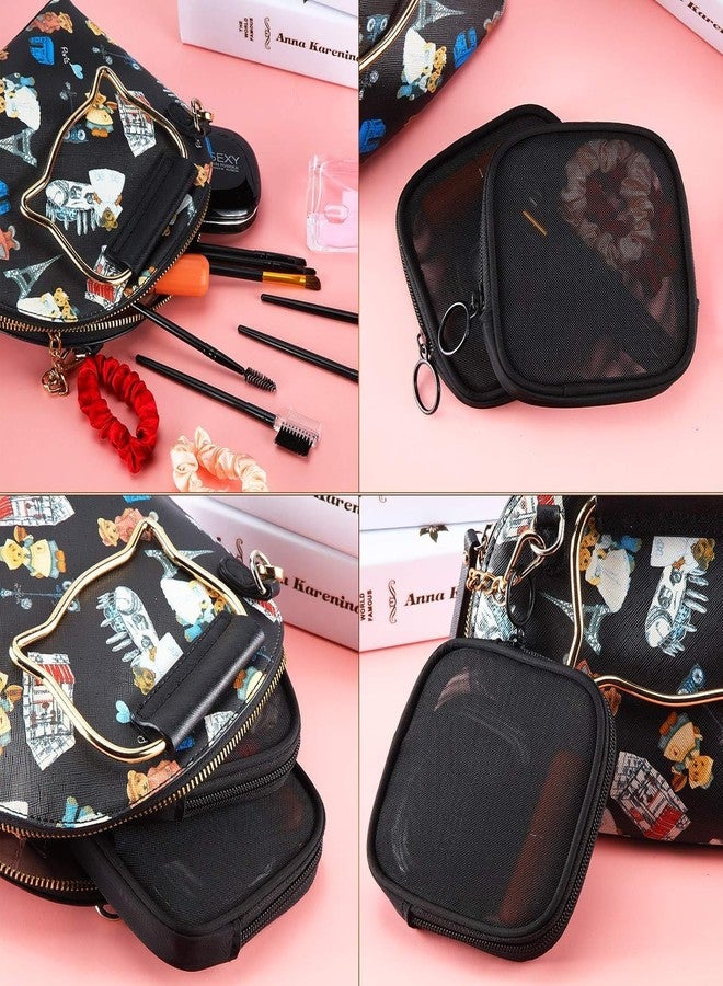 Fennec Mart 4pcs Mesh Makeup Pouch Small Cosmetic Bags for Women, 4.7" Square Nylon Mini Zipper Organizer for Lipstick, Coins, Toiletries, Accessories - Compact Travel Pouches for Purse & Bag (Black) - Image 4